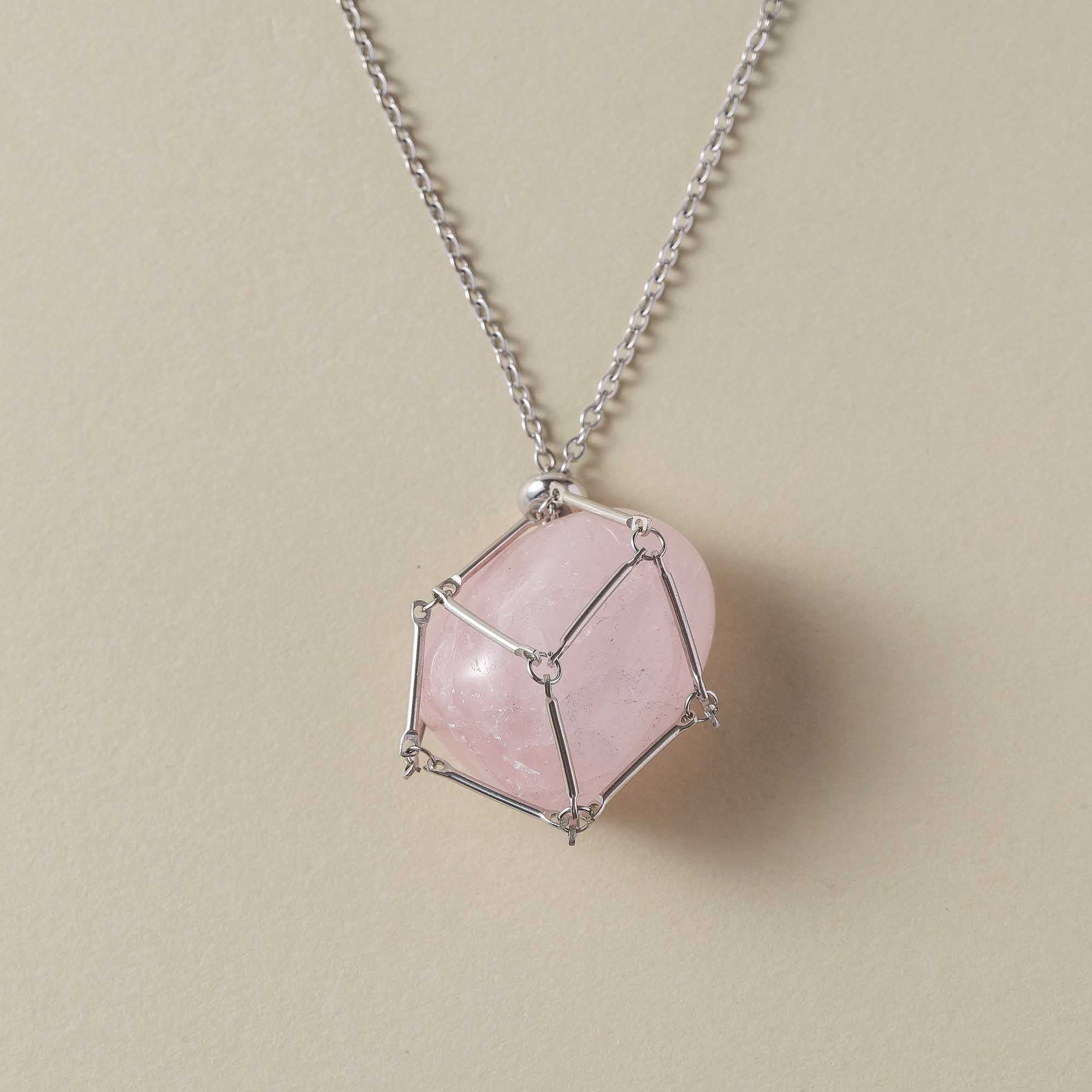 Morning Rose – Rose Quartz Cage Necklace