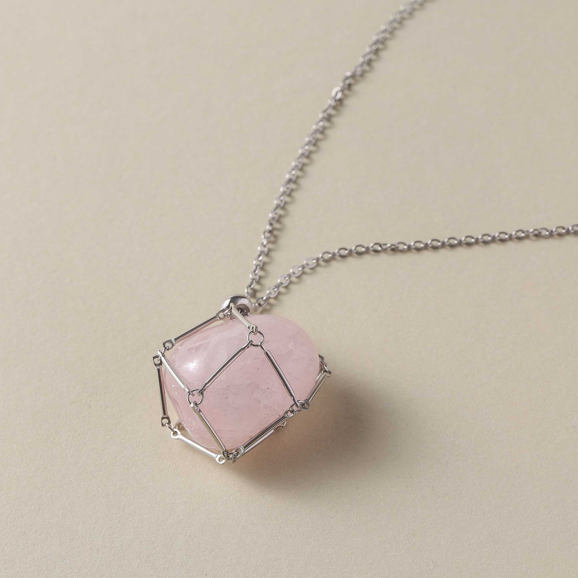 Morning Rose – Rose Quartz Cage Necklace