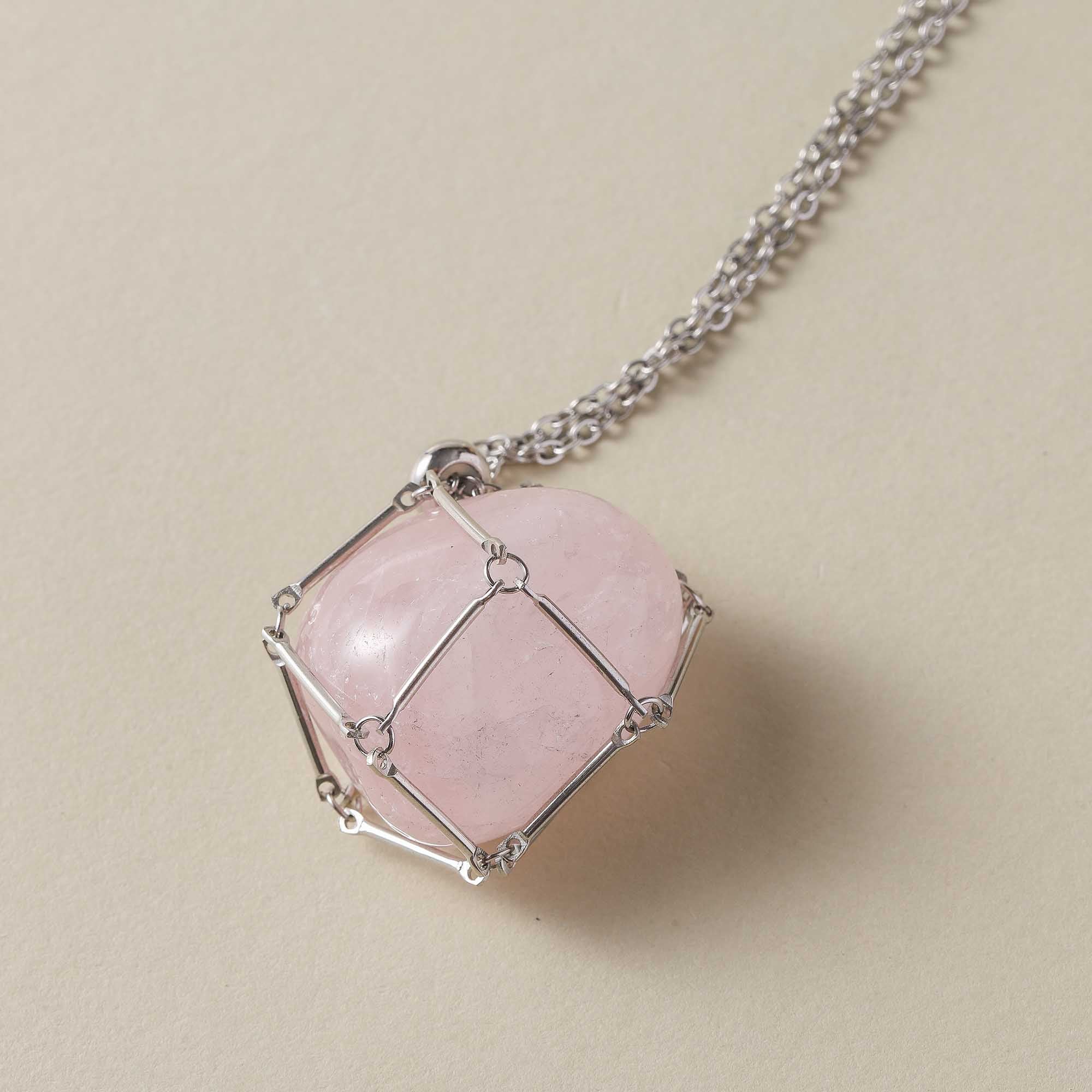 Morning Rose – Rose Quartz Cage Necklace