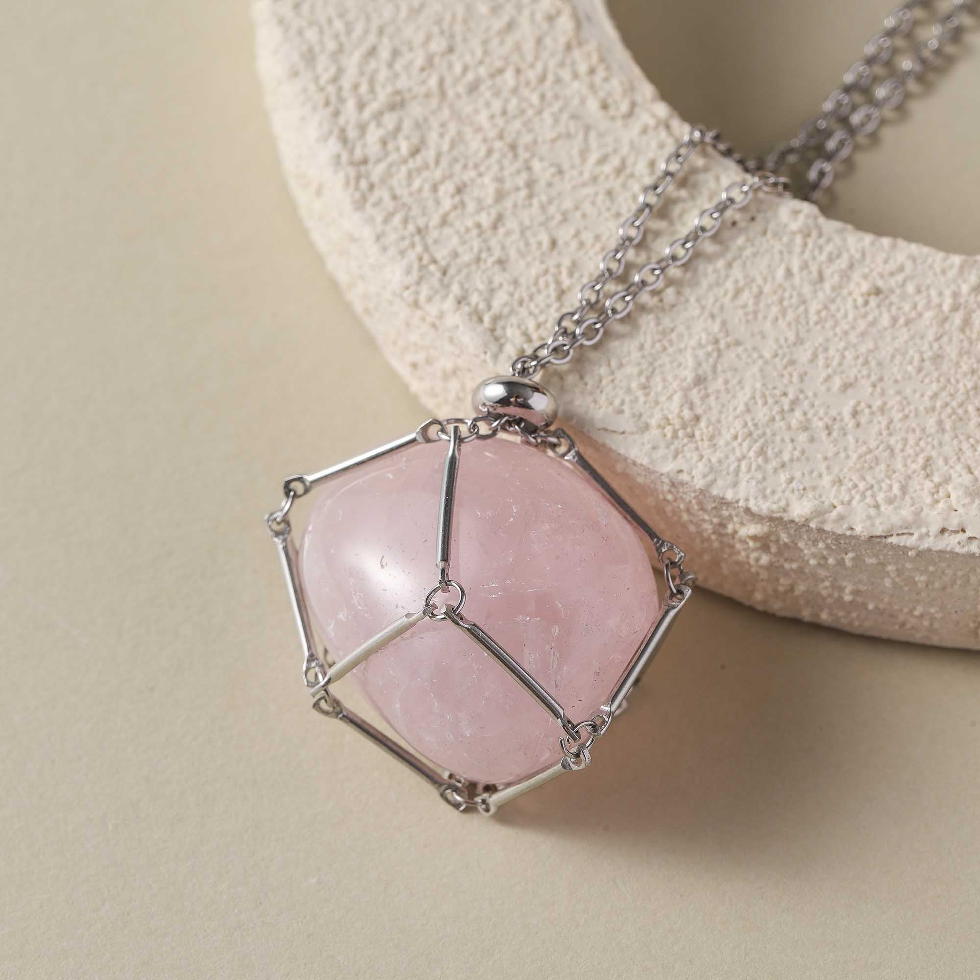 Morning Rose – Rose Quartz Cage Necklace
