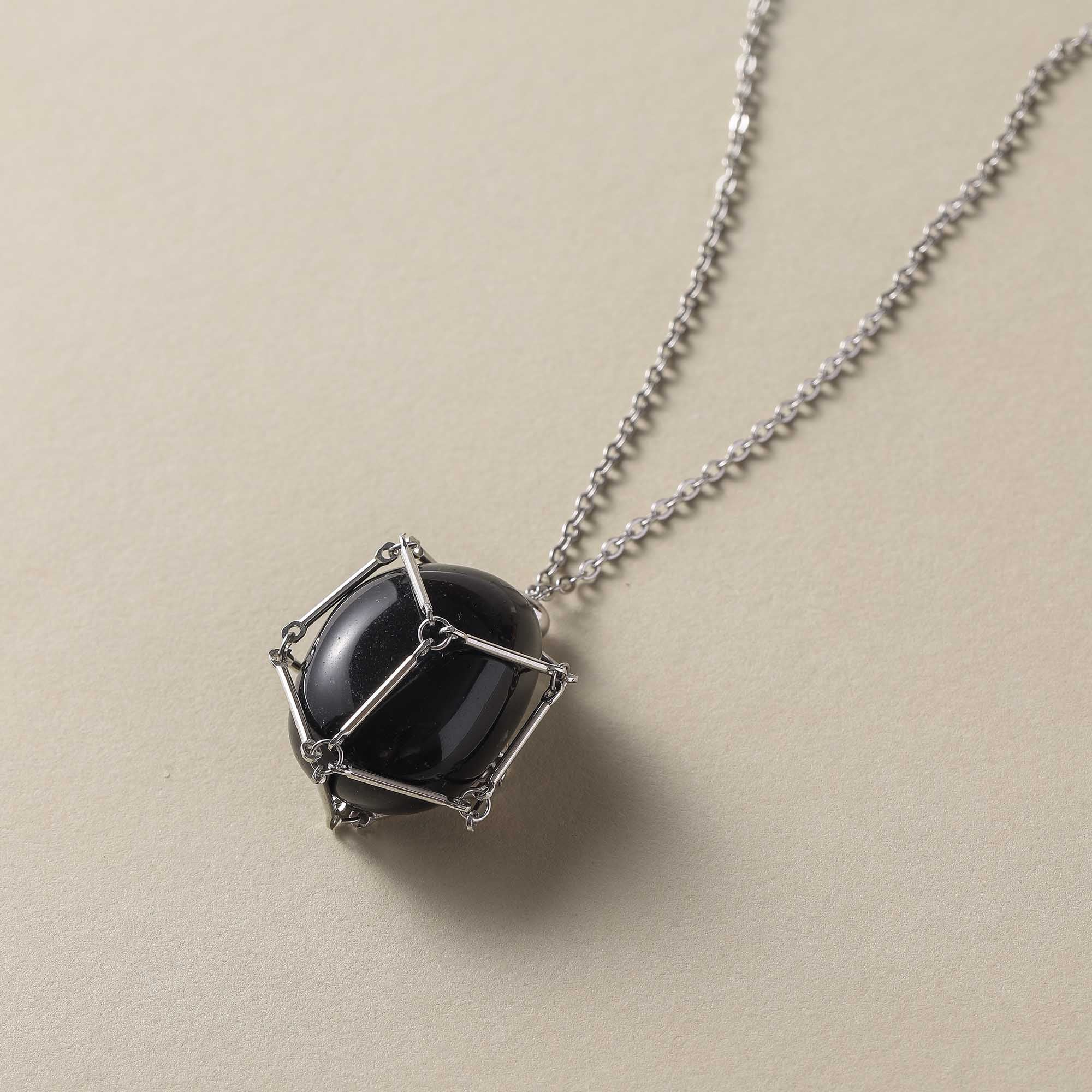 Nightshade Guardian – Obsidian Cage Necklace