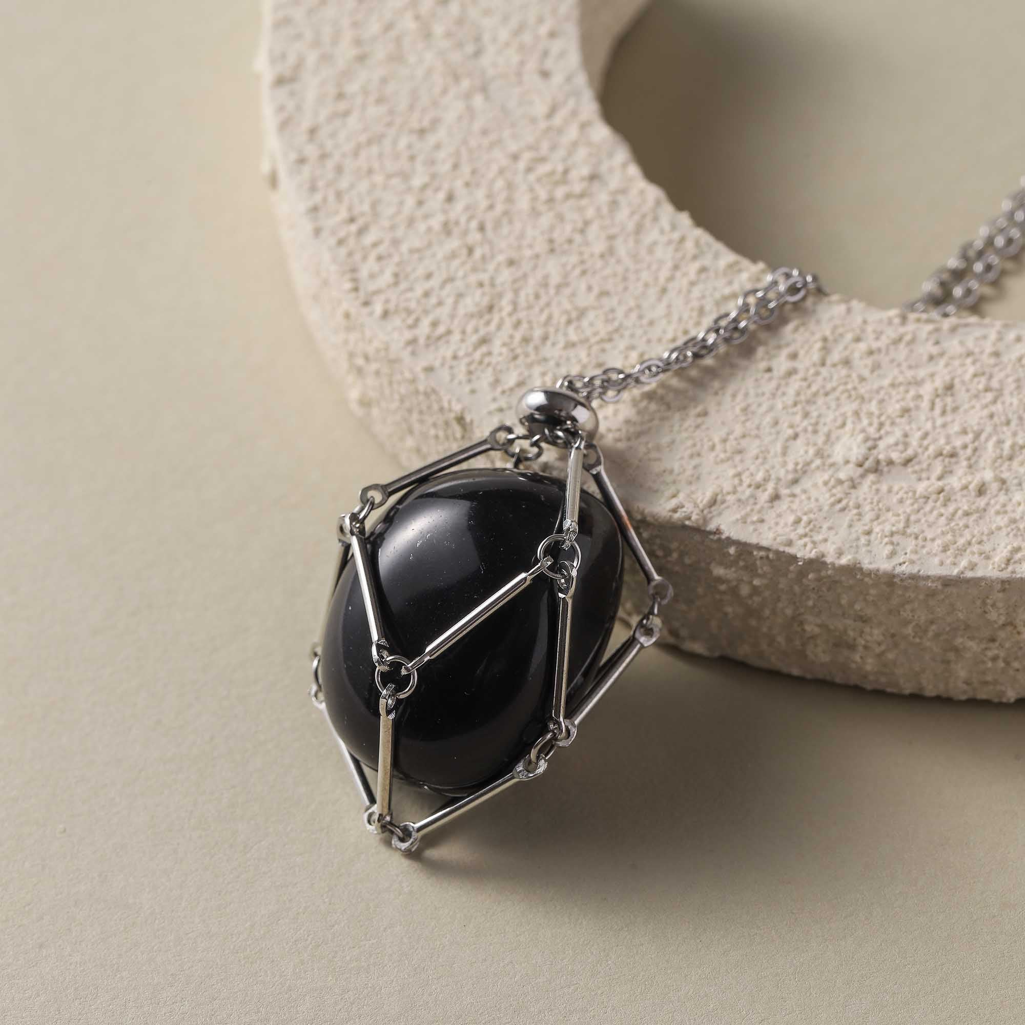 Nightshade Guardian – Obsidian Cage Necklace