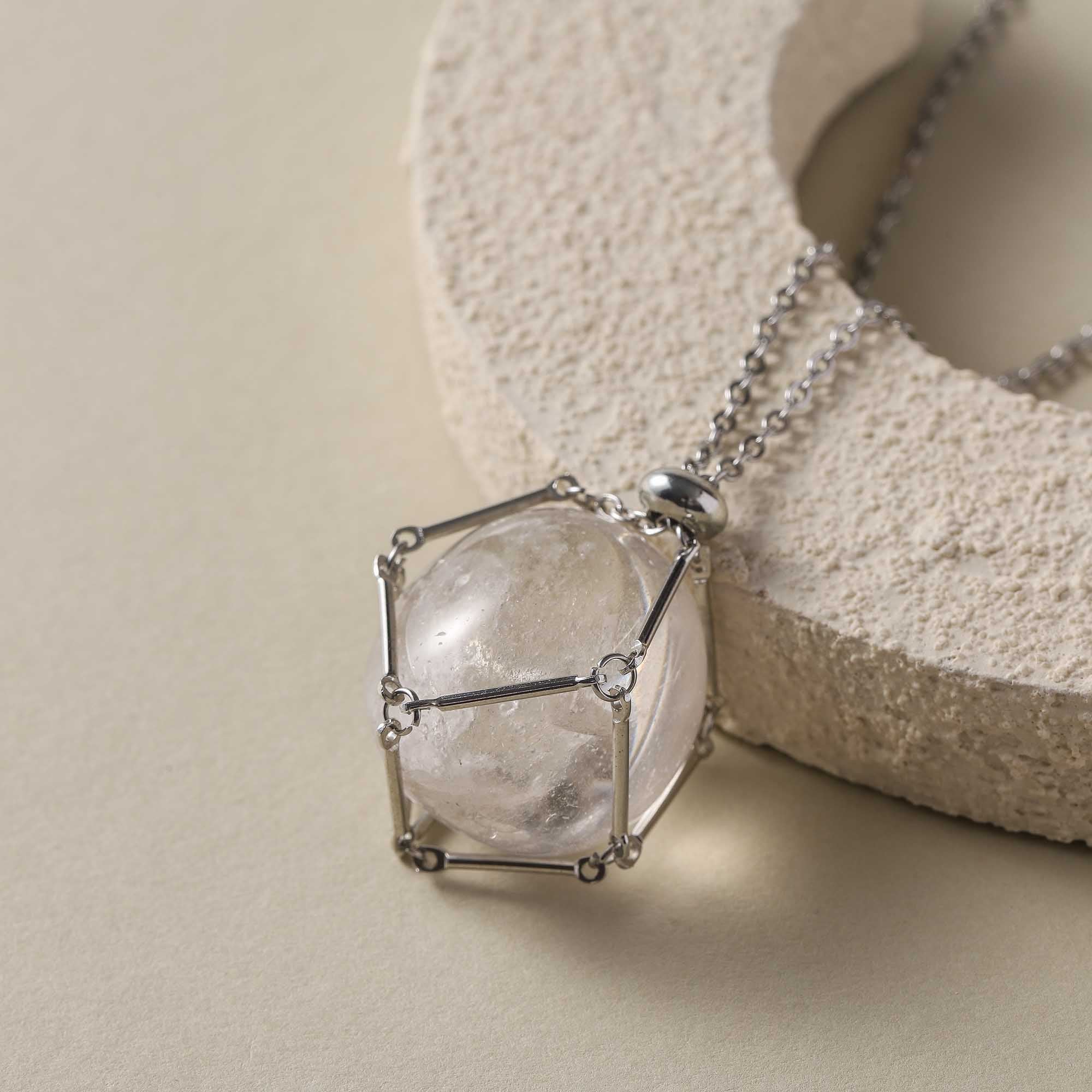 Starlight Vigil – Clear Quartz Cage Necklace